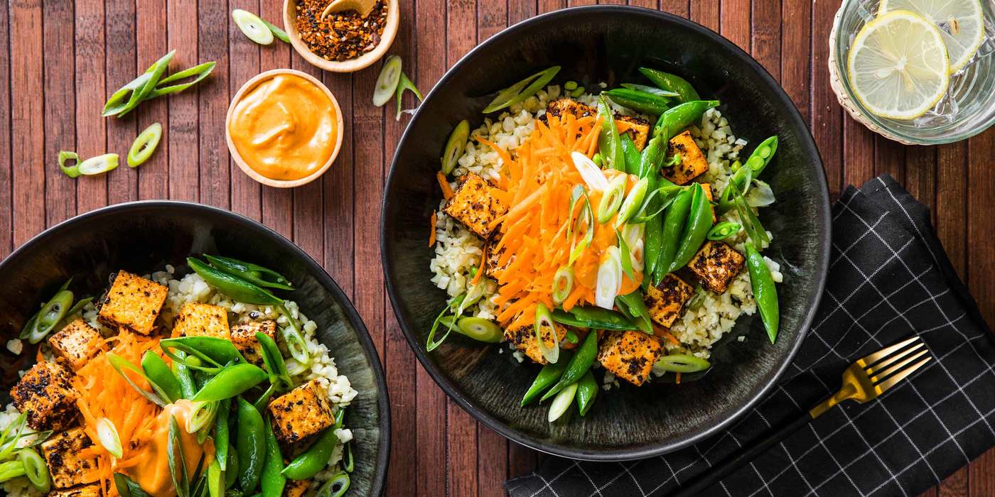 Korean Tofu Bowl with Cauliflower Rice & Gochujang Sauce
