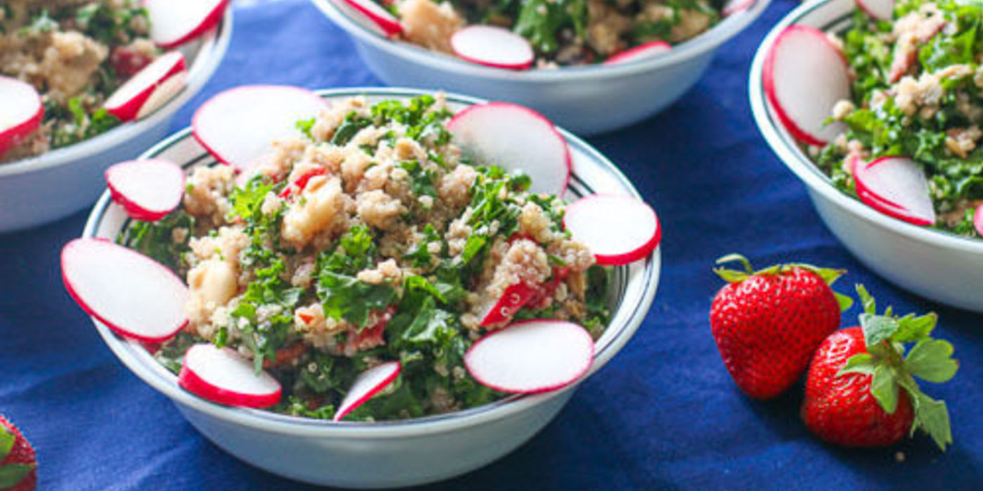 Kale Salad with Quinoa, Butter Beans and Strawberry Vinaigrette Kale Salad with Quinoa, Butter Beans and Strawberry Vinaigrette