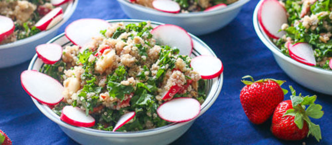 Kale Salad with Quinoa, Butter Beans and Strawberry Vinaigrette
