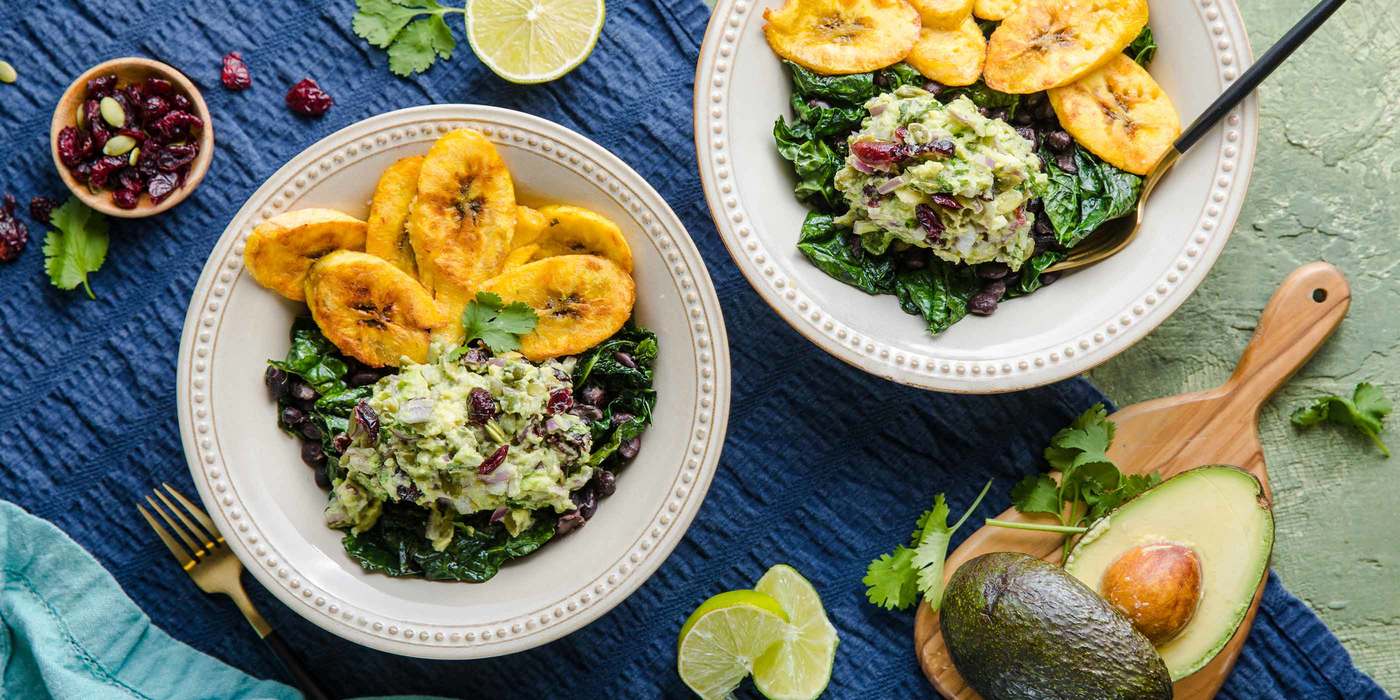 Plantain Bowl with Black Beans & Loaded Guacamole Plantain Bowl with Black Beans & Loaded Guacamole