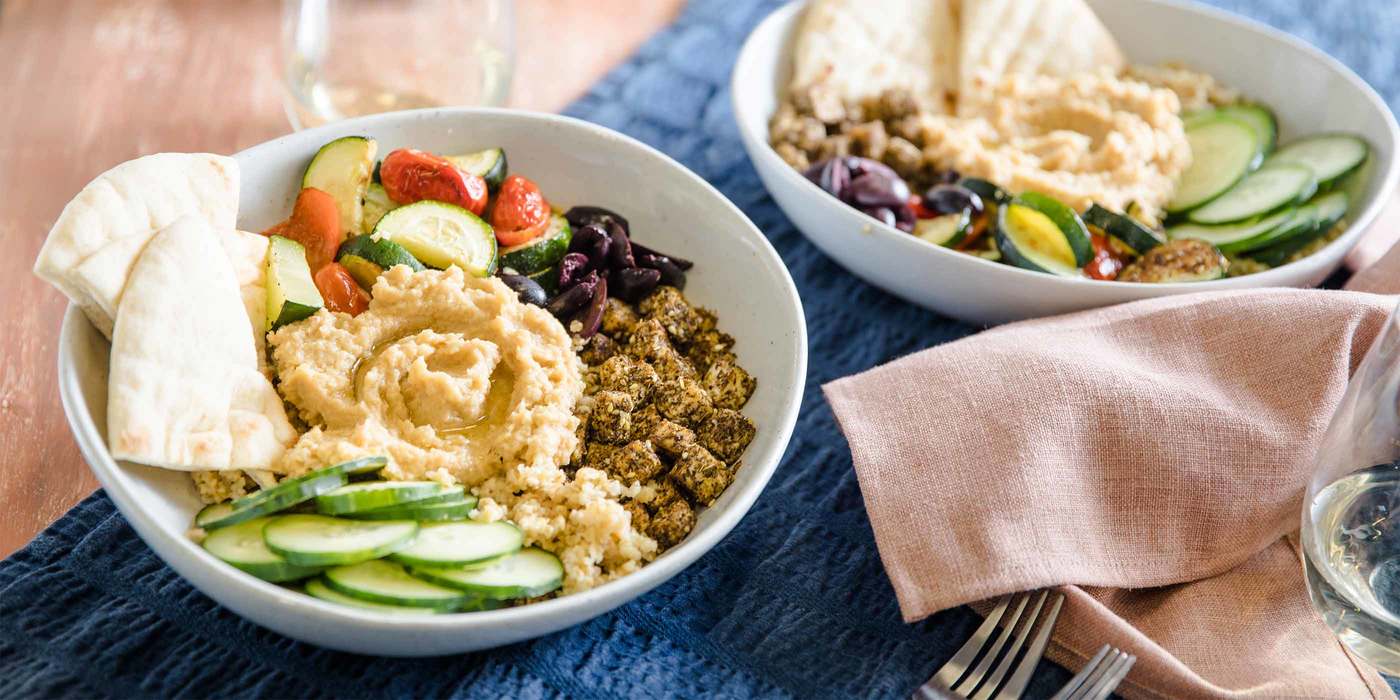 Roasted Vegetable Hummus Bowl with Za'atar Tofu & Freekeh Roasted Vegetable Hummus Bowl with Za'atar Tofu & Freekeh