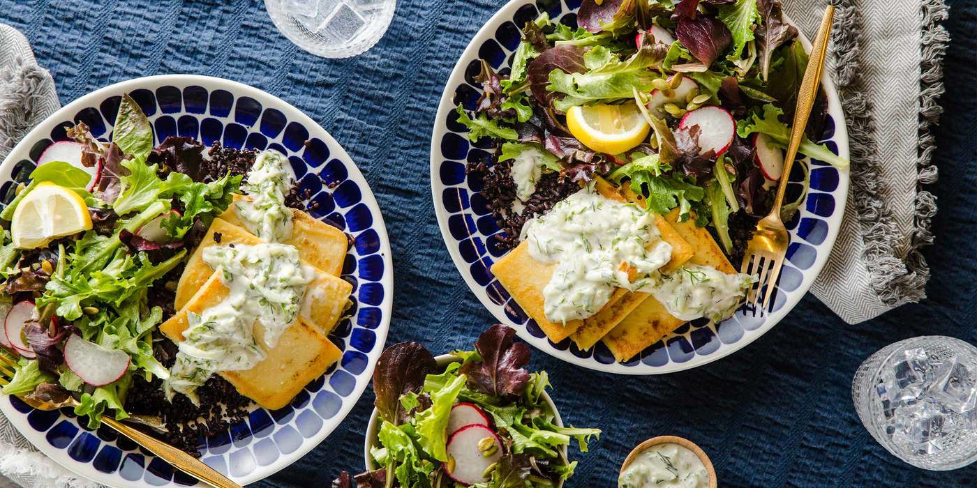 Chickpea Fritters with Tzatziki Sauce & Green Salad Chickpea Fritters with Tzatziki Sauce & Green Salad