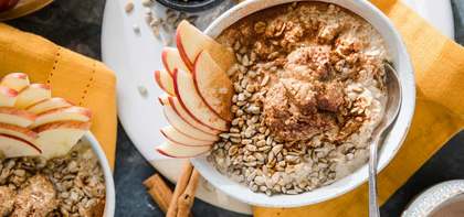 Apple Cinnamon Overnight Oats with Almond Butter & Sunflower Seeds
