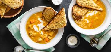 Winter Chowder with Root Vegetables & Garlic Toasts