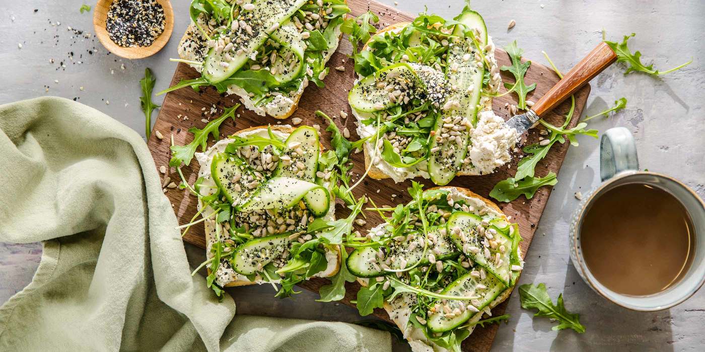 Everything Toast with Scallion Cashew Cheese & Baby Arugula Everything Toast with Scallion Cashew Cheese & Baby Arugula