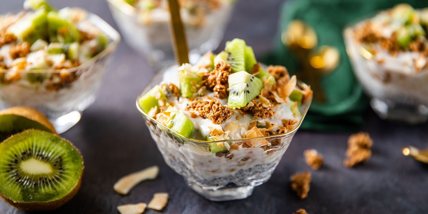 Overnight Kiwi Chia Parfaits with Toasted Coconut & Himalayan Salt Overnight Kiwi Chia Parfaits with Toasted Coconut & Himalayan Salt