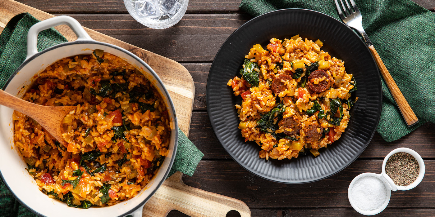 Chipotle Sausage Jambalaya with Kale & Long Grain Rice Chipotle Sausage Jambalaya with Kale & Long Grain Rice