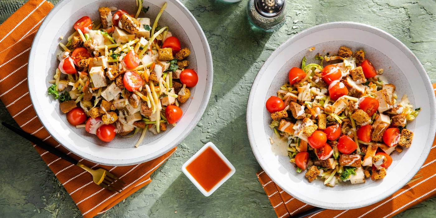 Buffalo Tofu Salad with Grape Tomatoes & Ranch Dressing Buffalo Tofu Salad with Grape Tomatoes & Ranch Dressing