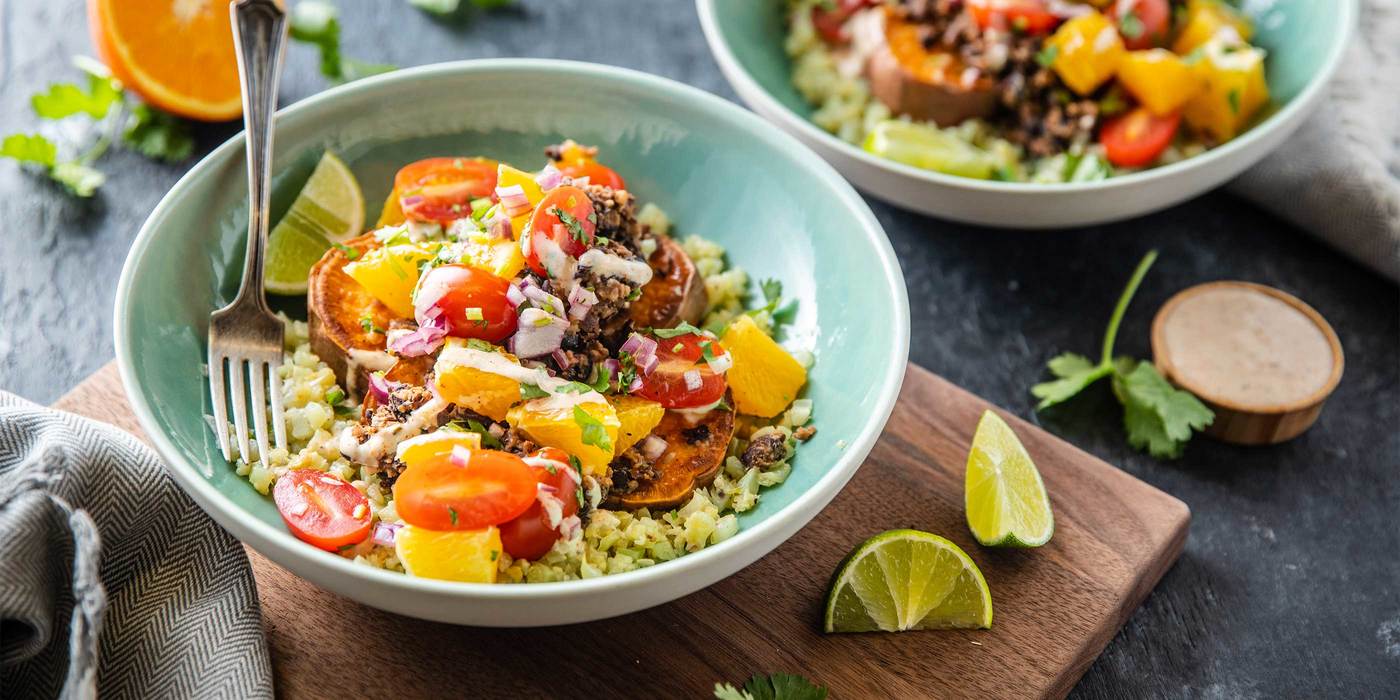 Black Bean Burrito Bowls with Cauliflower Rice & Citrus Salsa Black Bean Burrito Bowls with Cauliflower Rice & Citrus Salsa