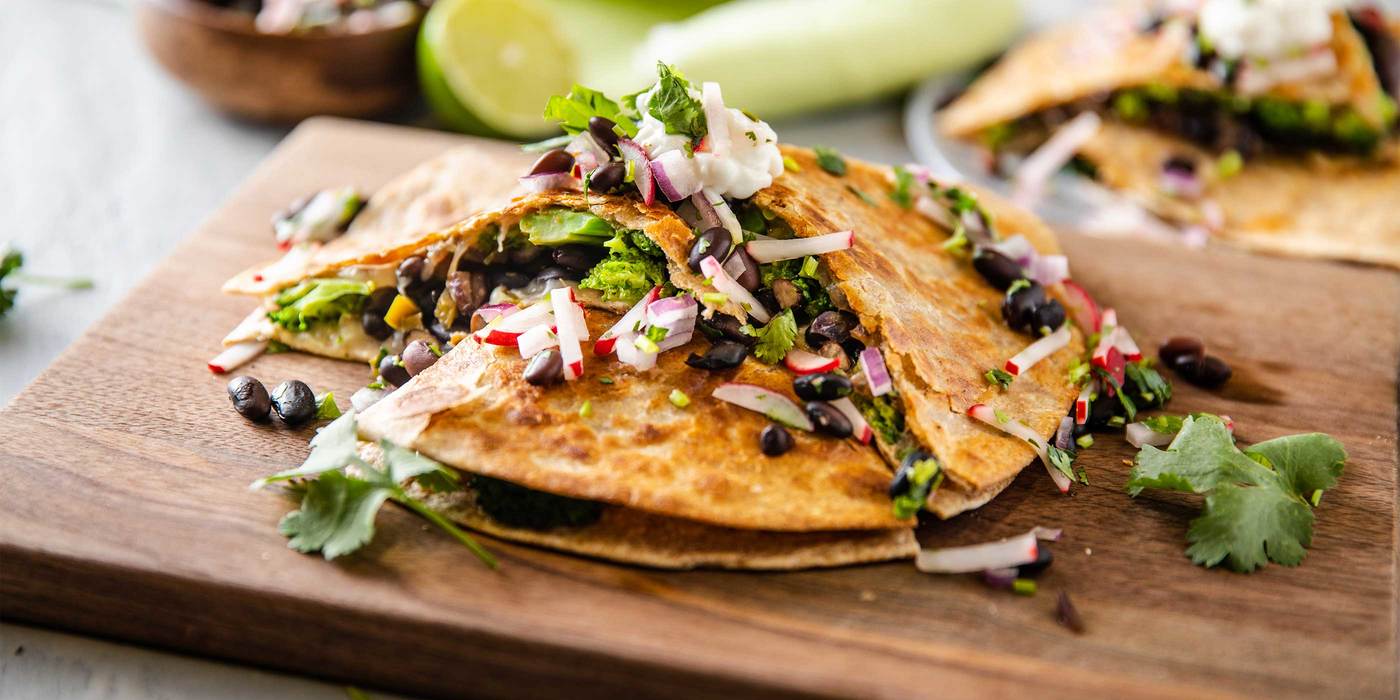 Nacho Broccoli & Black Bean Quesadilla with Radish Pico de Gallo Nacho Broccoli & Black Bean Quesadilla with Radish Pico de Gallo