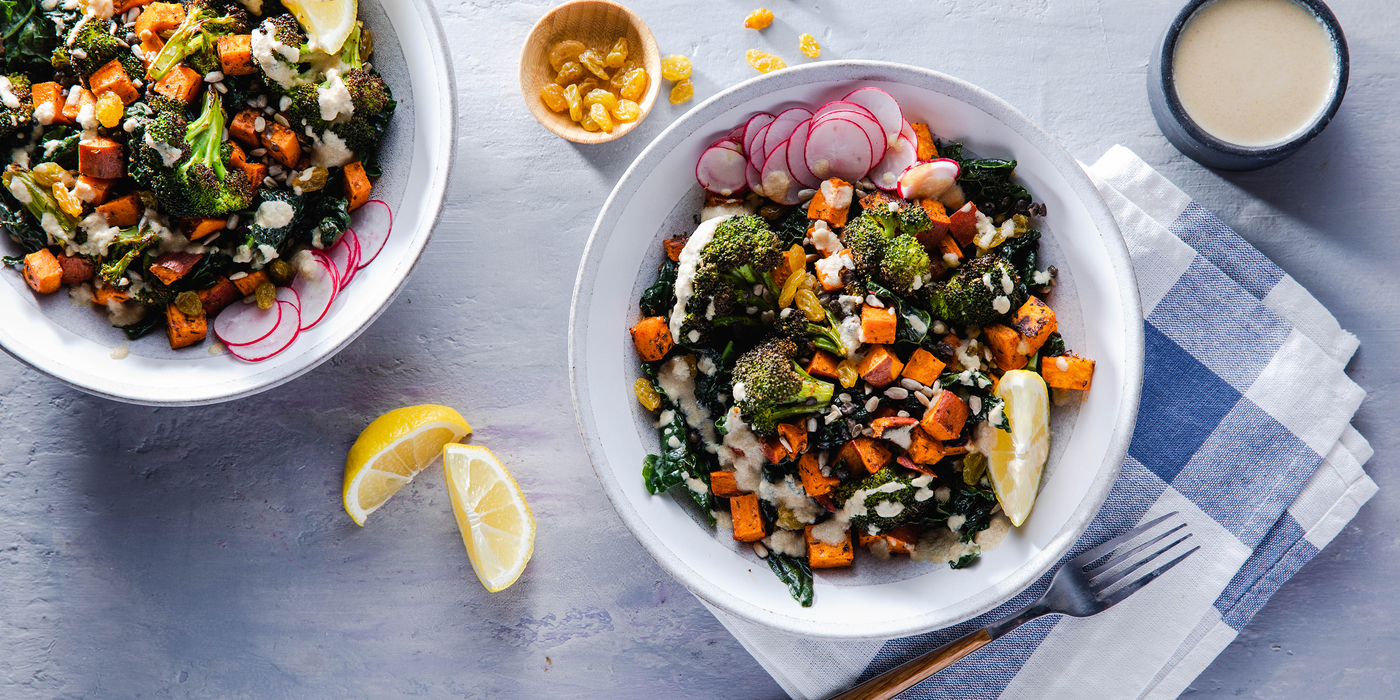 Cajun Roasted Broccoli Bowl with Kale & Lemon Tahini Dressing Cajun Roasted Broccoli Bowl with Kale & Lemon Tahini Dressing