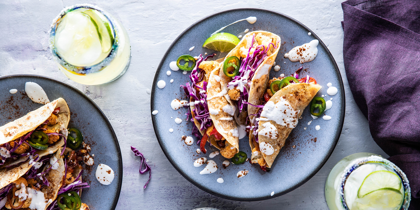 BBQ Cauliflower Tacos with Crispy Tortillas & Lime Crema BBQ Cauliflower Tacos with Crispy Tortillas & Lime Crema