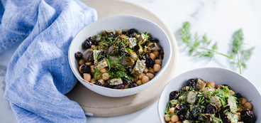 Quinoa Power Bowls with Chickpeas & Stuffed Grape Leaves