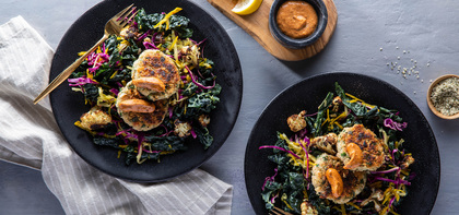 White Bean Hemp Cakes with Kale Slaw & Cajun Mayo