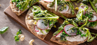 White Bean Hummus Flatbread with Cashew Pesto & Shaved Asparagus