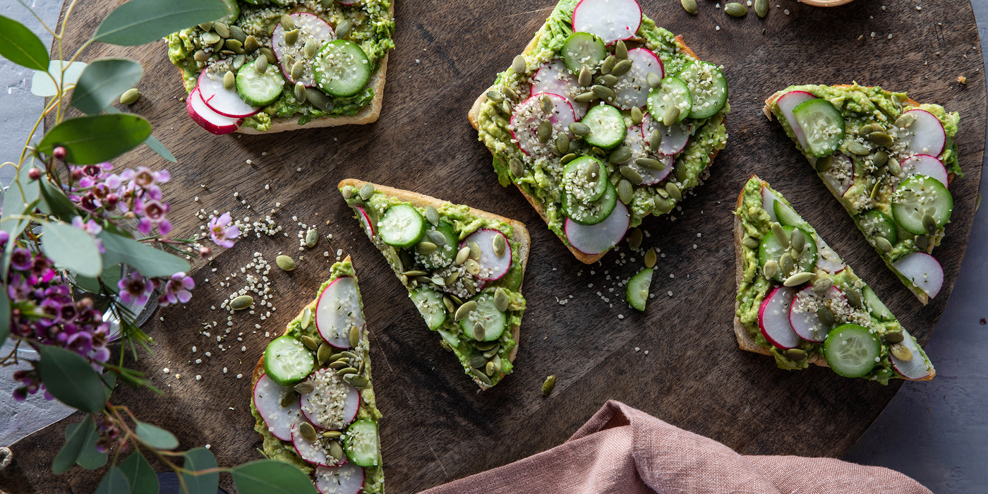 Seeded Avocado Toasts with Radishes & Cucumber Seeded Avocado Toasts with Radishes & Cucumber