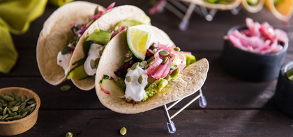 Beet Tacos with Pickled Red Onion & Avocado