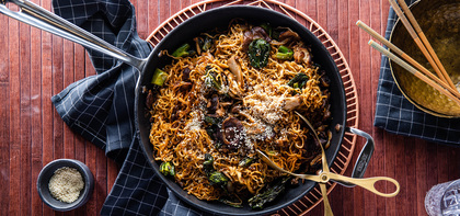 Yakisoba Noodles with Gai Lan & Wild Mushrooms