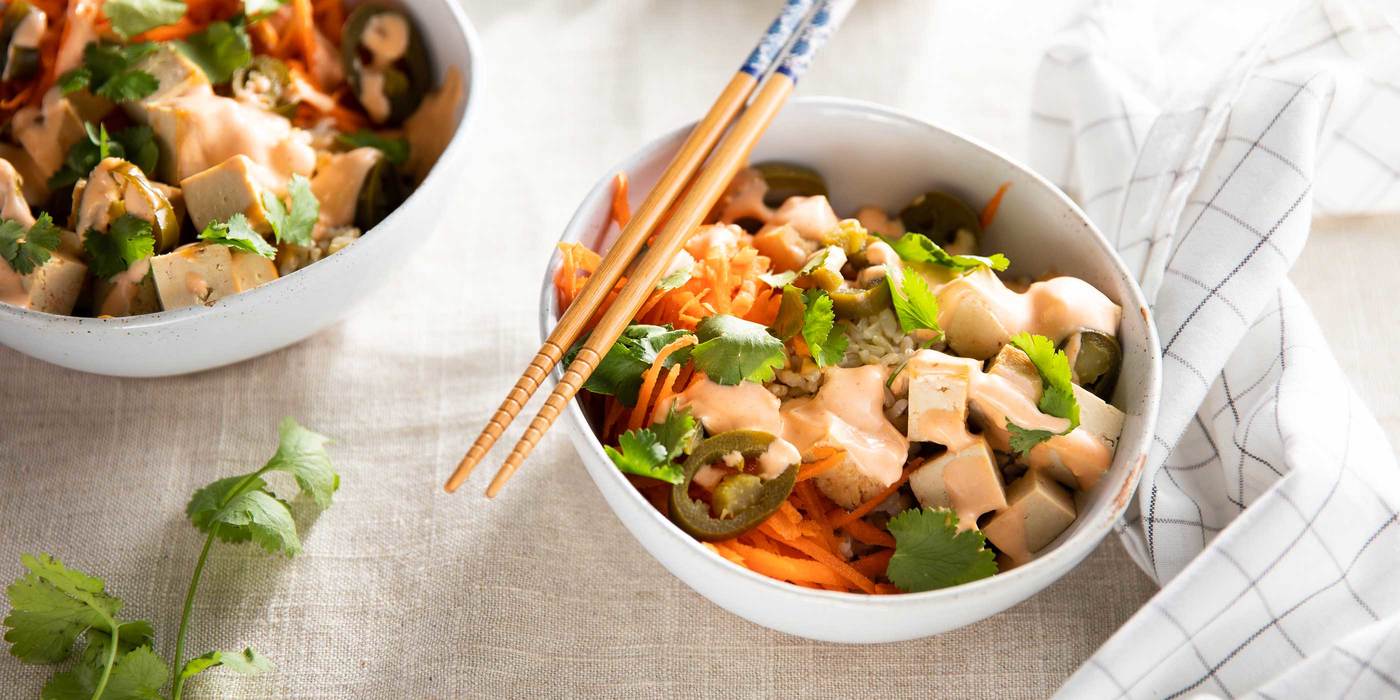 Brown Rice Banh Mi Bowls with Tofu & Pickled Jalapeños Brown Rice Banh Mi Bowls with Tofu & Pickled Jalapeños