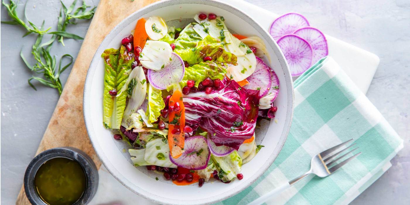 Crunchy Winter Vegetable Salad with Pomegranate & Tarragon Vinaigrette Crunchy Winter Vegetable Salad with Pomegranate & Tarragon Vinaigrette