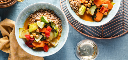 Chickpea Massaman Curry with Farro & Baby Bok Choy