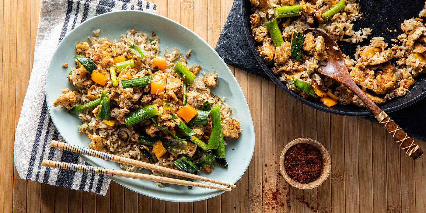 Ginger Fried Rice with Kimchi Tofu & Charred Scallions Ginger Fried Rice with Kimchi Tofu & Charred Scallions