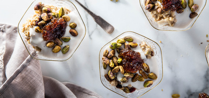 Overnight Greek Muesli with Pistachios & Fig Jam