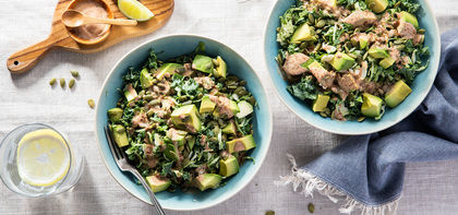 Kale & Brussels Sprout Salads with Avocado & Chipotle Ranch Dressing