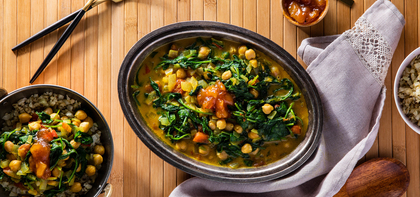 Chickpea Saag with Cumin Cauliflower Rice & Mango Chutney