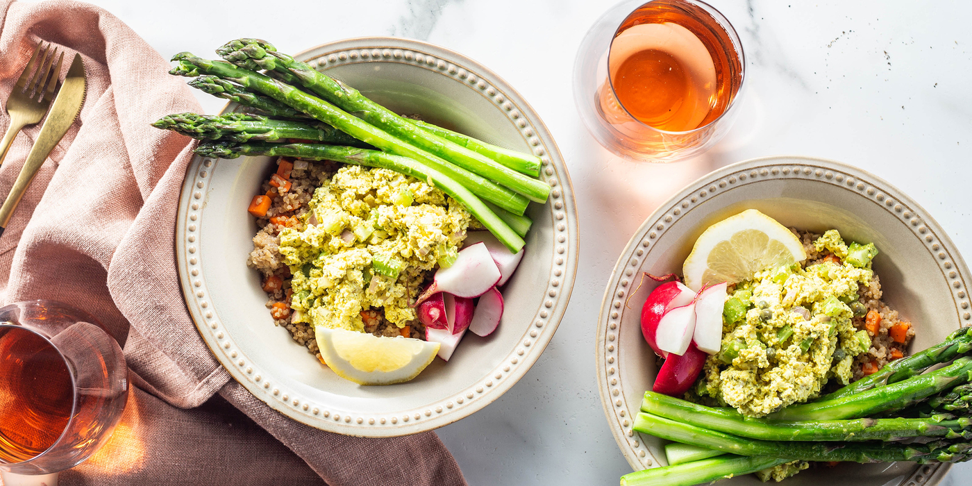 Eggless Salad Bowls with Lemon Butter Asparagus & Quinoa Pilaf Eggless Salad Bowls with Lemon Butter Asparagus & Quinoa Pilaf