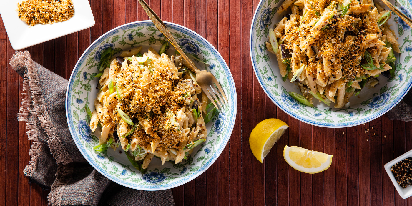 Lemon Miso Pasta with Eggplant & Nori Breadcrumbs Lemon Miso Pasta with Eggplant & Nori Breadcrumbs