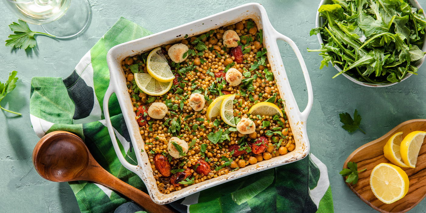 Baked Lemony Couscous with Tomatoes & Scallion Cashew Cheese Baked Lemony Couscous with Tomatoes & Scallion Cashew Cheese