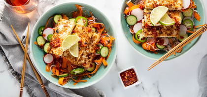 Coconut Tofu Bun Cha with Carrot Noodles & Sweet Chile Sauce