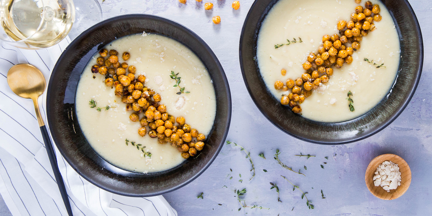 Creamy Cauliflower Potato Soup with Thyme & Lemon Pepper Chickpeas Creamy Cauliflower Potato Soup with Thyme & Lemon Pepper Chickpeas