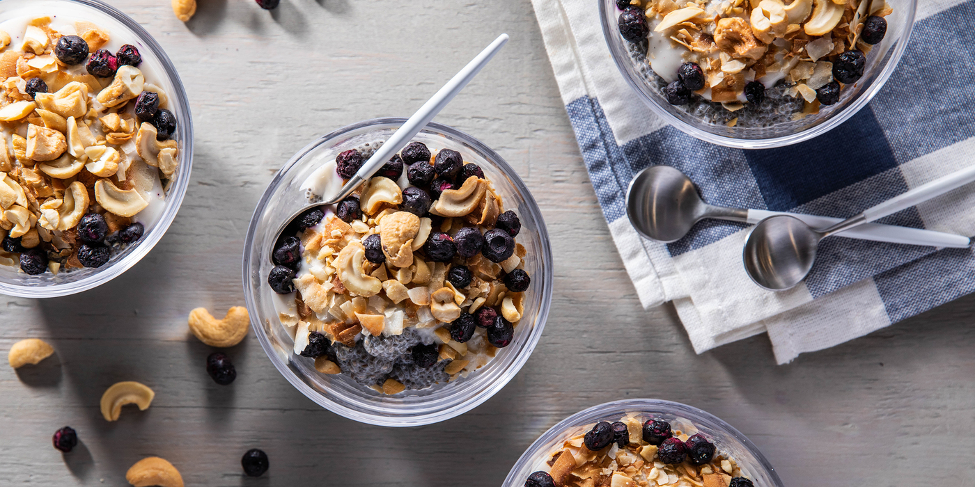 Vanilla Chia Puddings with Dried Blueberries & Cashews Vanilla Chia Puddings with Dried Blueberries & Cashews