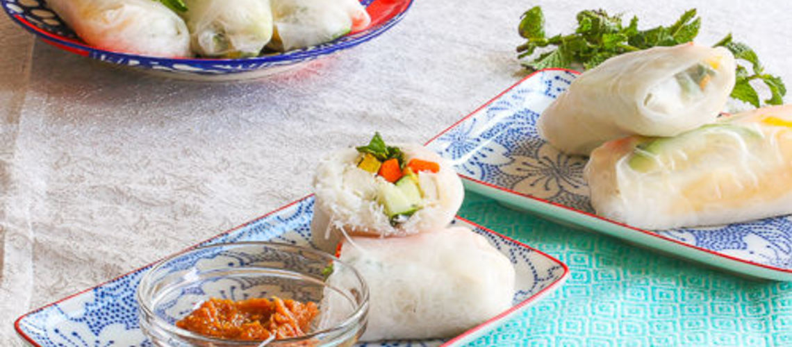 Crunchy Summer Rolls with Mint and Peanut Chili Dipping Sauce