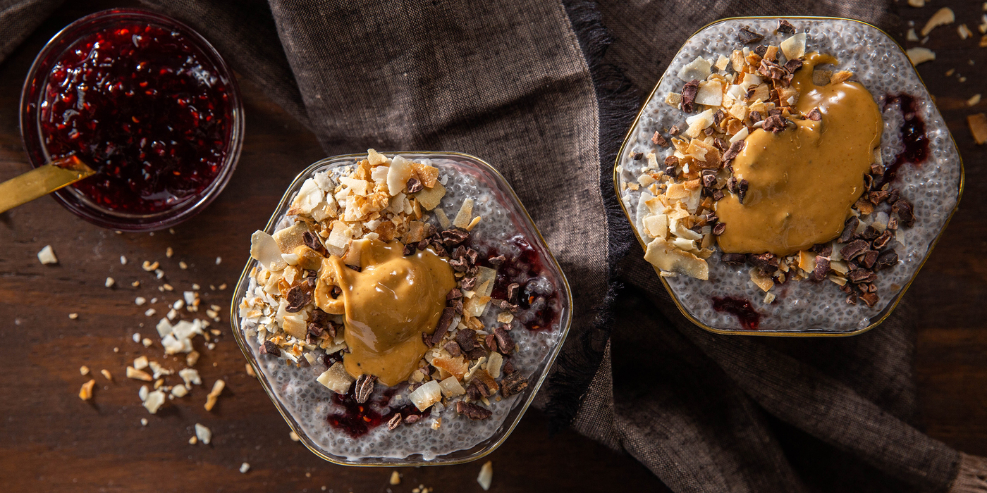 Raspberry Chia Puddings with Cacao Nibs & Cashew Butter Raspberry Chia Puddings with Cacao Nibs & Cashew Butter