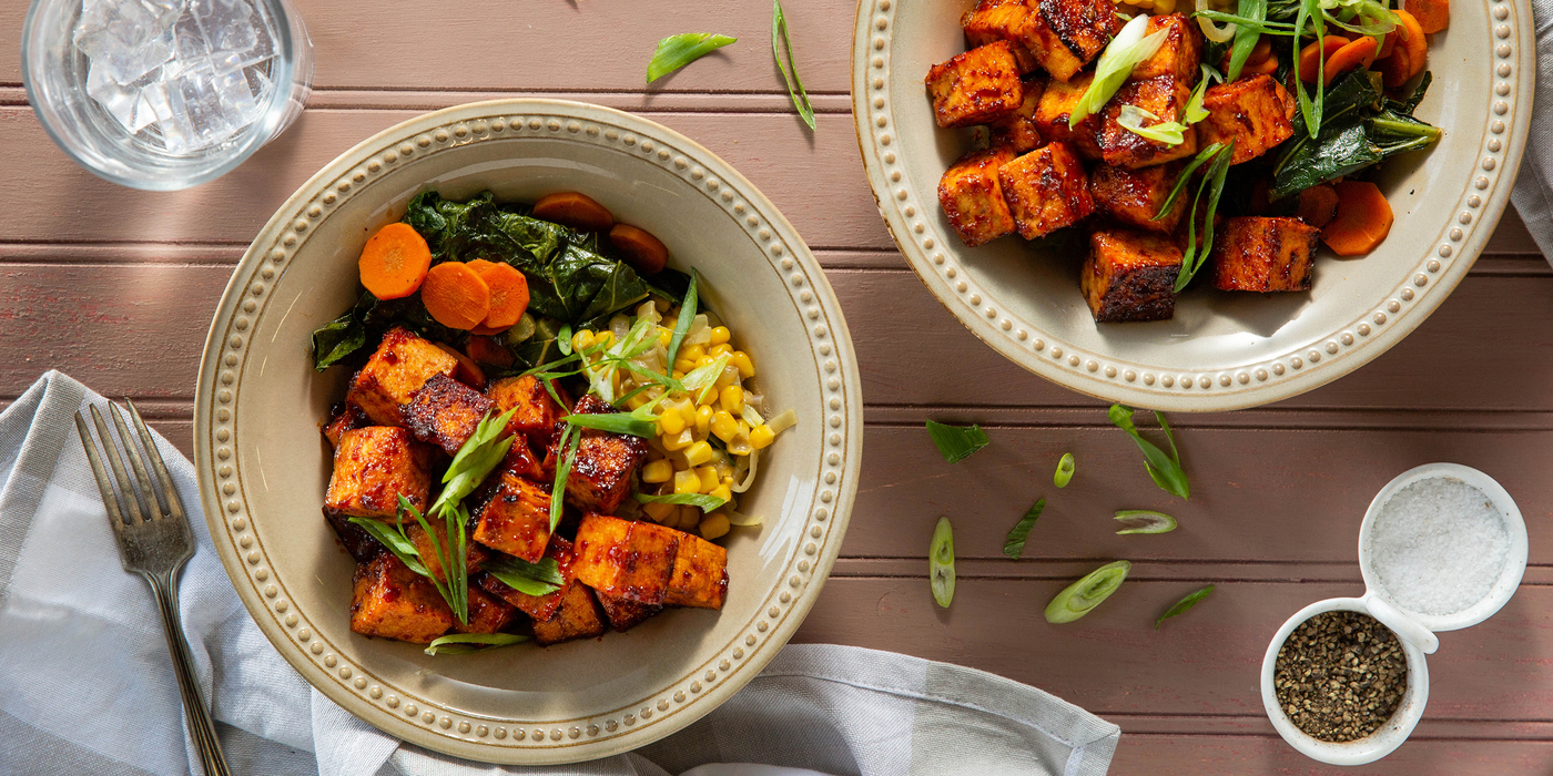 Barbecue Tofu Bowls with Creamed Corn & Southern Collard Greens Barbecue Tofu Bowls with Creamed Corn & Southern Collard Greens