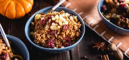 Pumpkin Spice Overnight Oats with Dried Cranberries & Ginger