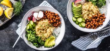 368 173 vegan smoky chickpea kale bowls with dill yogurt avocado hero