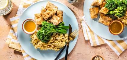 Za'atar Tofu Tenders with Broccolini & Maple Mustard Dipping Sauce