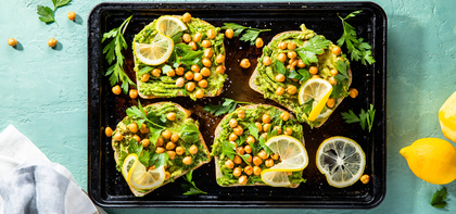 Roasted Chickpea Avocado Toasts with Nutritional Yeast