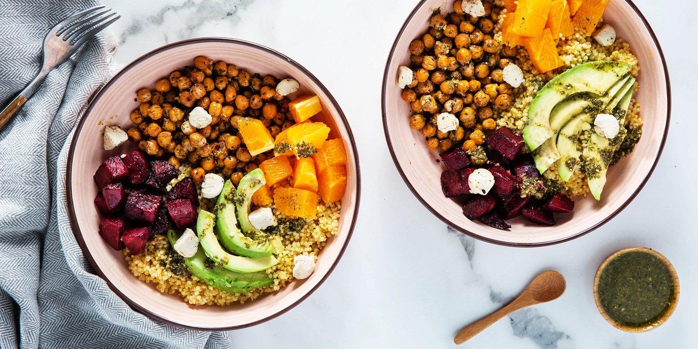 Citrus Beet Bowls with Pesto Vinaigrette & Crispy Chickpeas Citrus Beet Bowls with Pesto Vinaigrette & Crispy Chickpeas