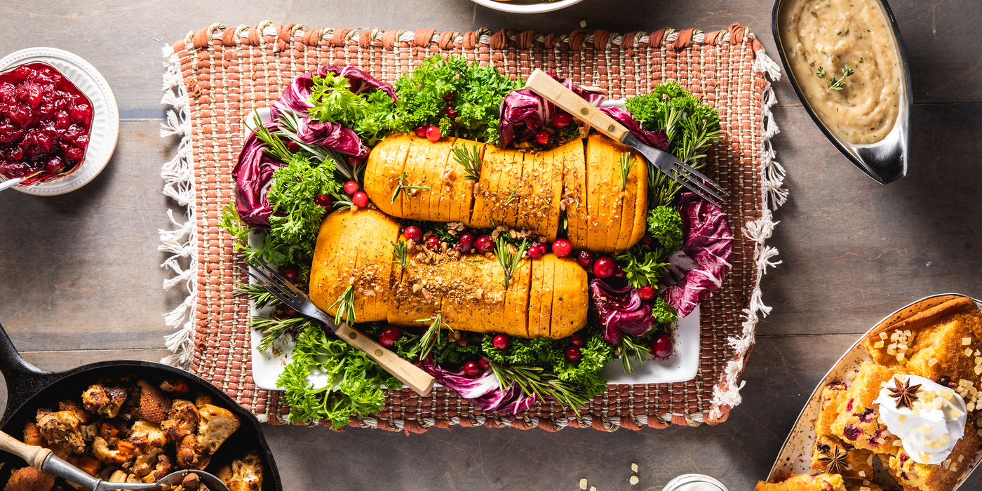 Hasselback Butternut Squash with Cider Glaze & Rosemary Pecan Dukkah Hasselback Butternut Squash with Cider Glaze & Rosemary Pecan Dukkah