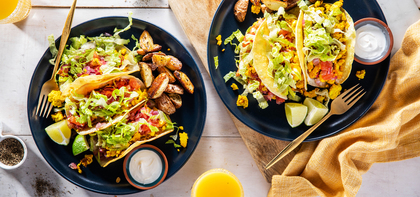 Tofu Scramble Tacos with Roasted Pico de Gallo & Chimichurri Potatoes