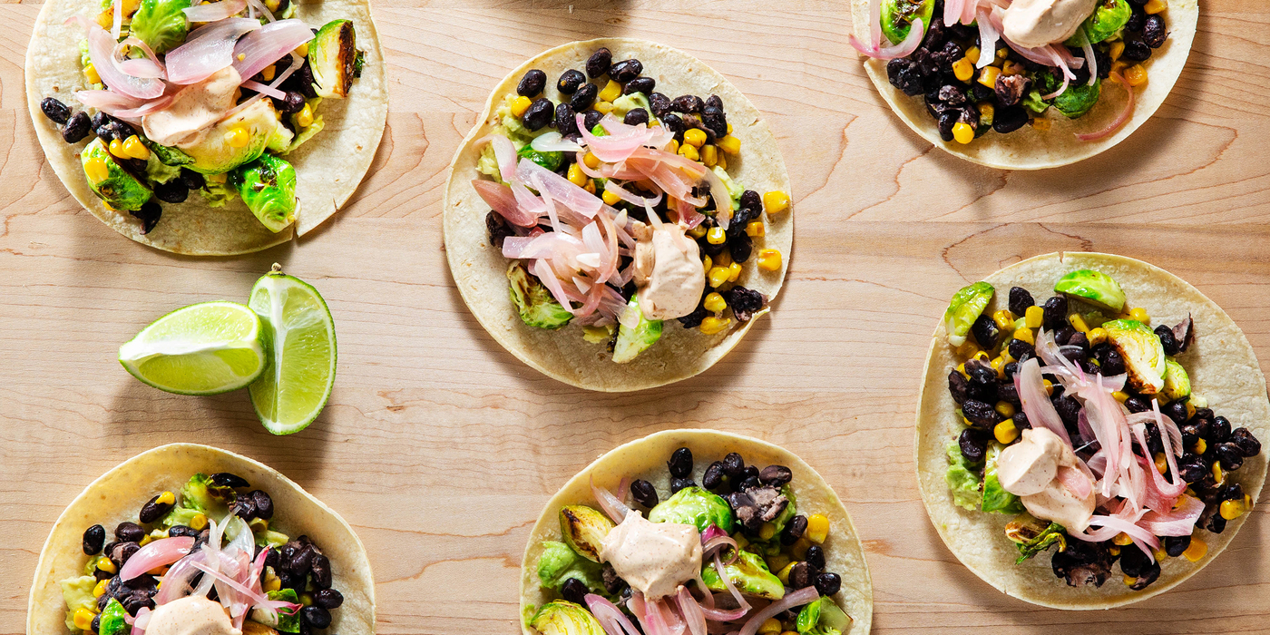 Brussels Sprouts & Black Bean Tacos with Chipotle Crema & Pickled Shallots Brussels Sprouts & Black Bean Tacos with Chipotle Crema & Pickled Shallots