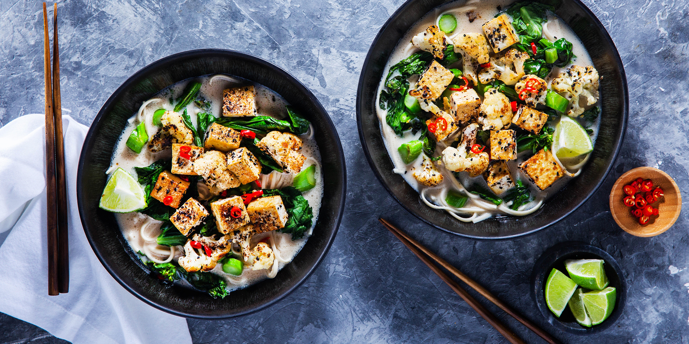 Cauliflower Coconut Ramen with Gai Lan & Udon Noodles Cauliflower Coconut Ramen with Gai Lan & Udon Noodles