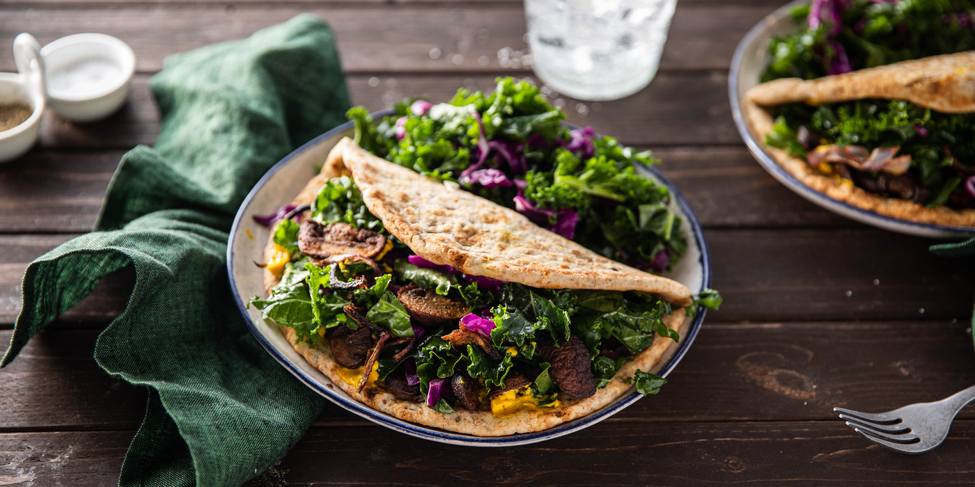 Mushroom Shawarma with Turmeric Aioli & Herb Kale Salad Mushroom Shawarma with Turmeric Aioli & Herb Kale Salad