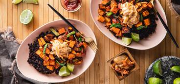 368 173 vegan gochujang veggie bowls with midnight grains kimchi mayo web horizontal