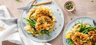 368 173 vegan tahini cauliflower steaks with red lentil skordalia charred green beans horizontal